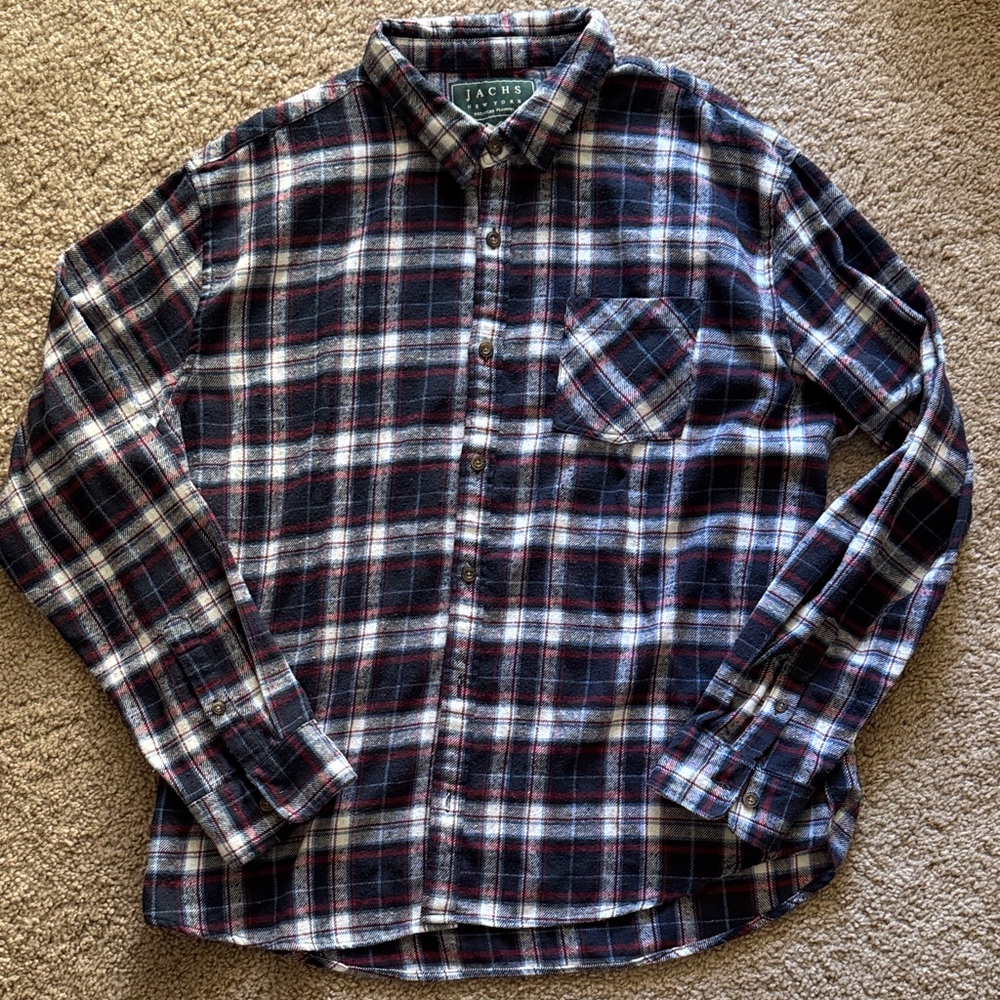 Jachs Men's Navy and White Plaid Shirt